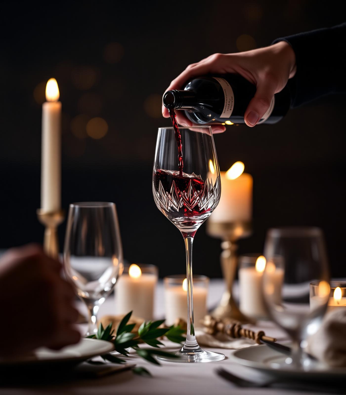 Wine being poured at a candlelit dinner